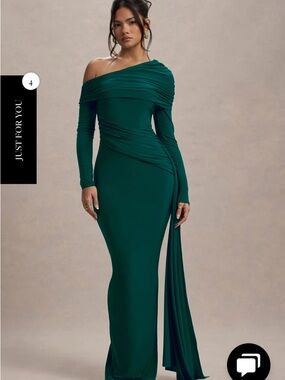 Club L London Emerald Green One-Shoulder Draped Maxi Dress